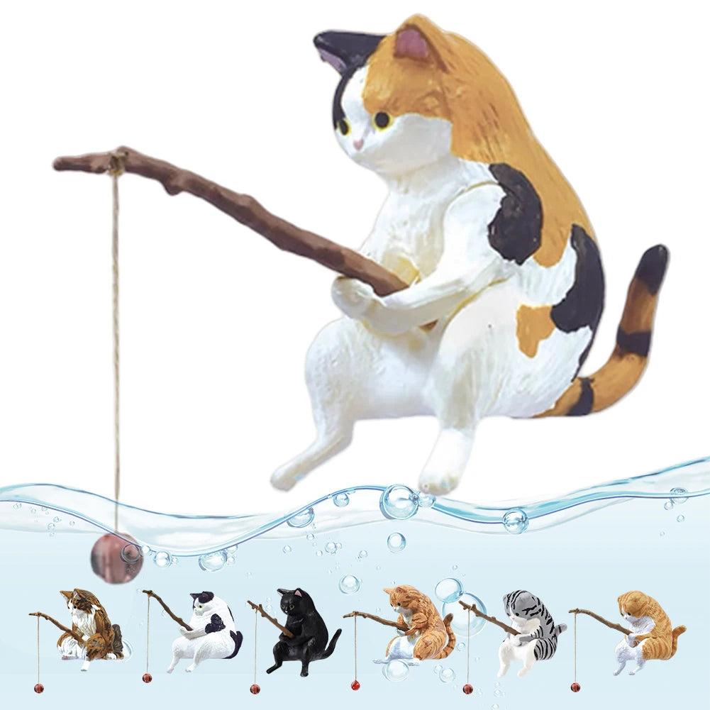 Sikiwind Cute Fishing Cat Figurine Sitting Cat Ornament Aquarium