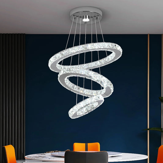 GreeLustr Modern Crystal Pendant Chandelier Ring Lights for Living Room