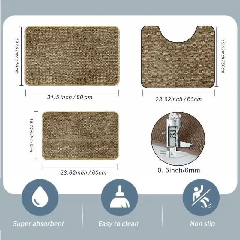 Quick Dry Absorbent Bathroom Mat Set With Non Slip Backing