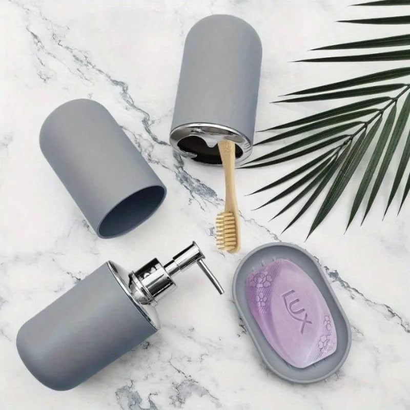 Modern Bathroom Accessory Set With Soap Dispenser And Toothbrush Holder