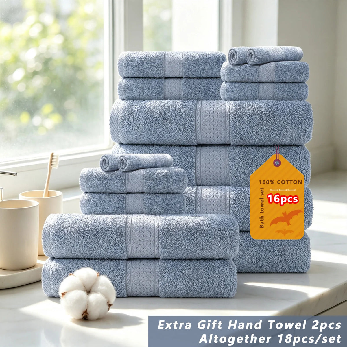 Premium Cotton Bath Towel Set Bathroom High Absorption Fast Drying