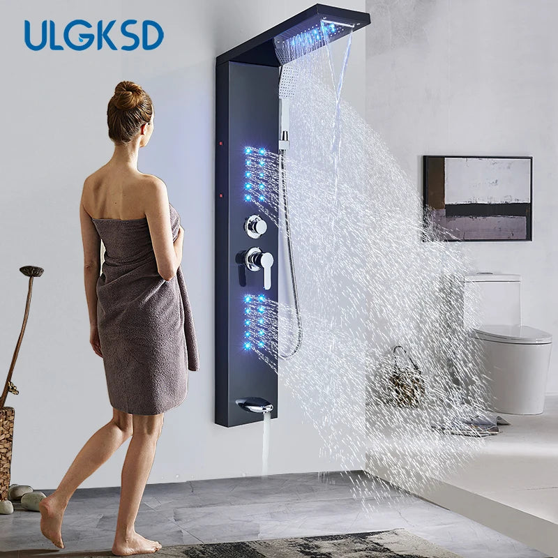 Led Shower Panel With Rainfall Column Faucet Hot And Cold Water
