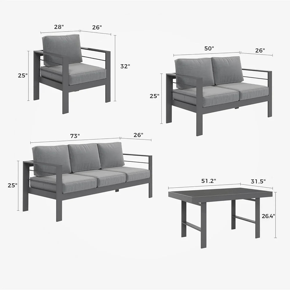Aluminum Outdoor Patio Furniture Set With Durable Waterproof Cushions