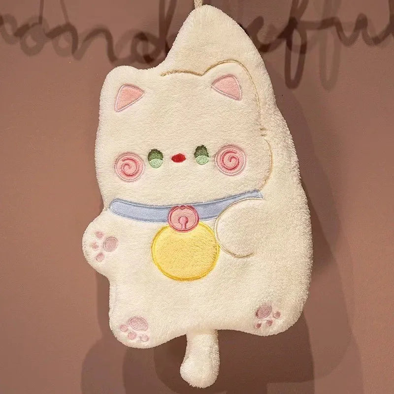 Cute Cat Cotton Hand Towel Quick Dry Bathroom Kitchen Cleaning