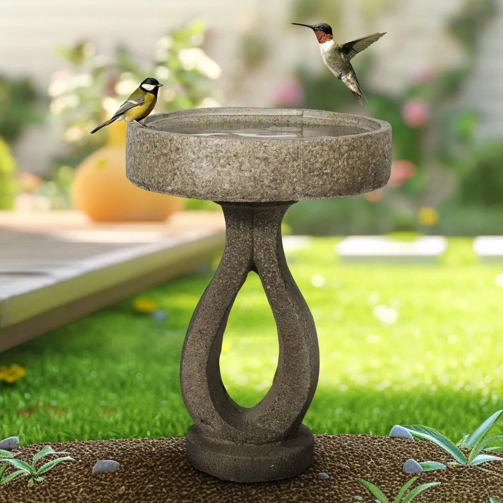 Concrete Bird Bath With Geometric Pedestal For Outdoor Garden Decor