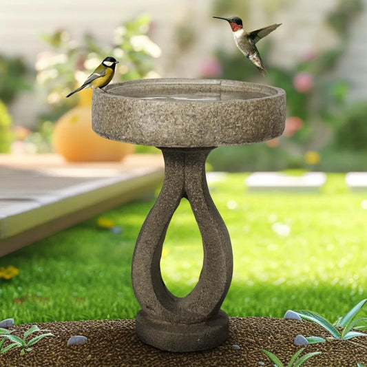 Concrete Bird Bath With Geometric Pedestal For Outdoor Garden Decor