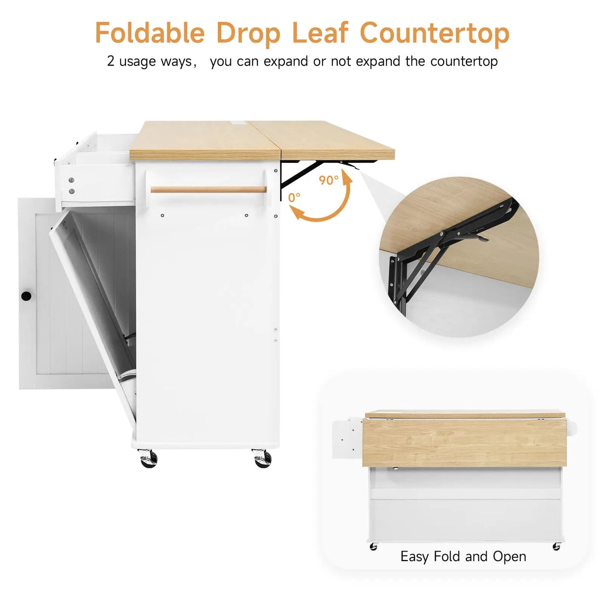 ONBRILL Mobile Kitchen Island With Power Outlet Spice Rack