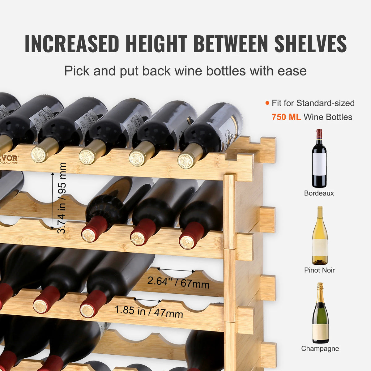 SucceBuy Bamboo Stackable Wine Rack 8-Tier Free Standing Display