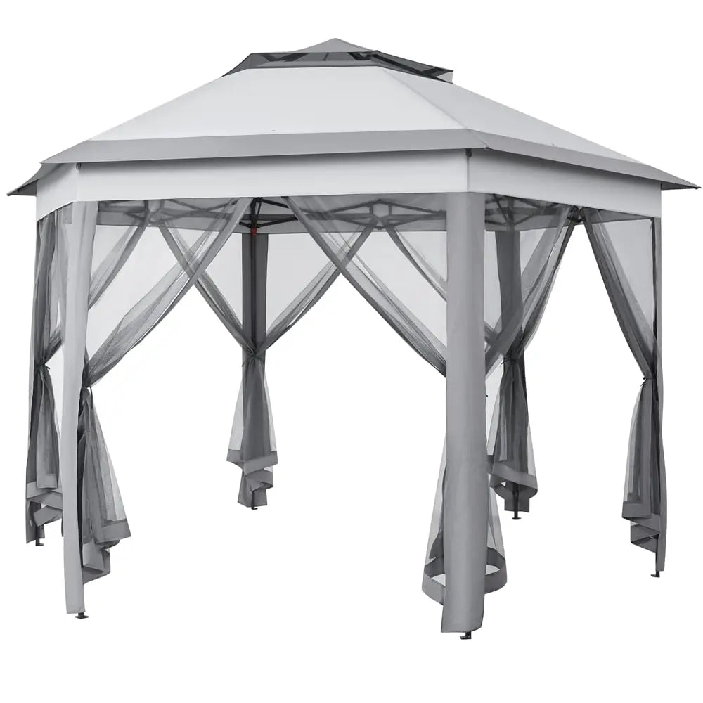 Hexagonal Pop Up Gazebo With Mesh Netting Six Sided Shelter
