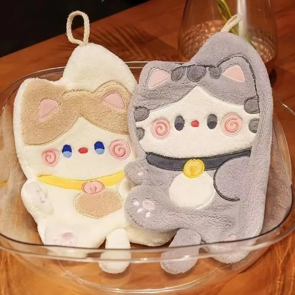 Cute Cat Cotton Hand Towel Quick Dry Bathroom Kitchen Cleaning