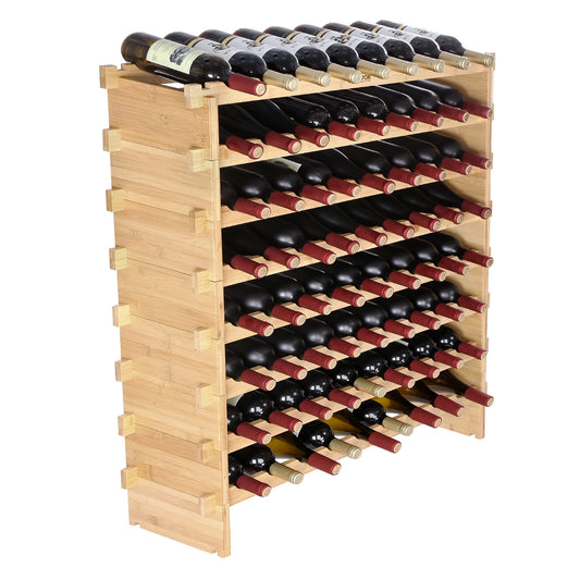 SucceBuy Bamboo Stackable Wine Rack 8-Tier Free Standing Display