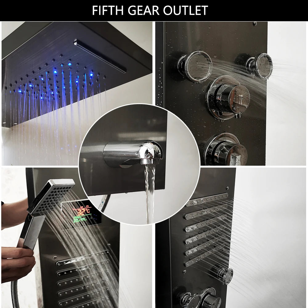 MEKKHALA LED Shower Panel Set With Rainfall And Digital Display