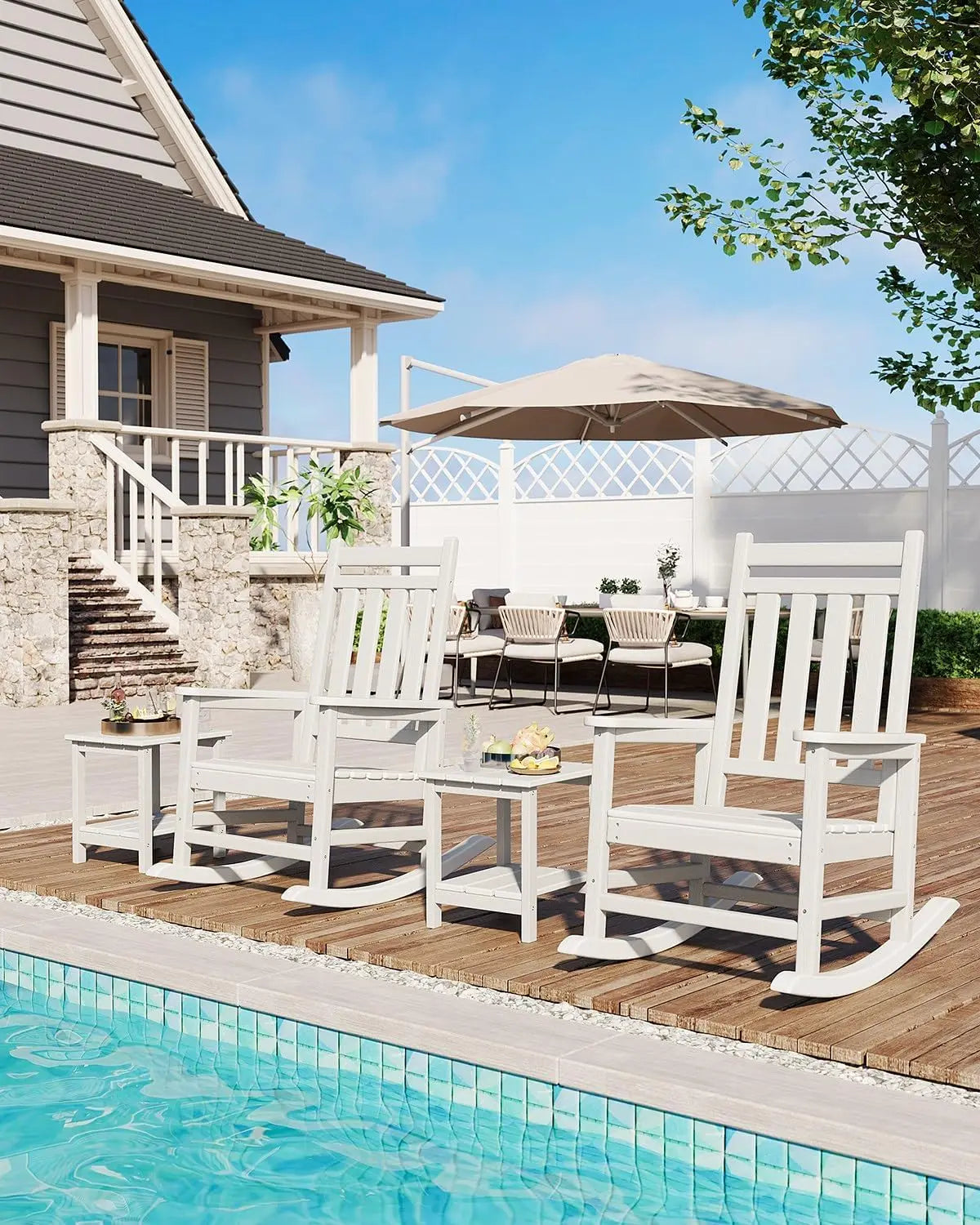 Twister HDPE Outdoor Patio Rocking Chair Set With Table
