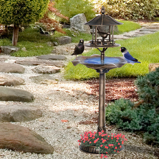Outsunny 3 In 1 Outdoor Pedestal Bird Bath Garden Planter