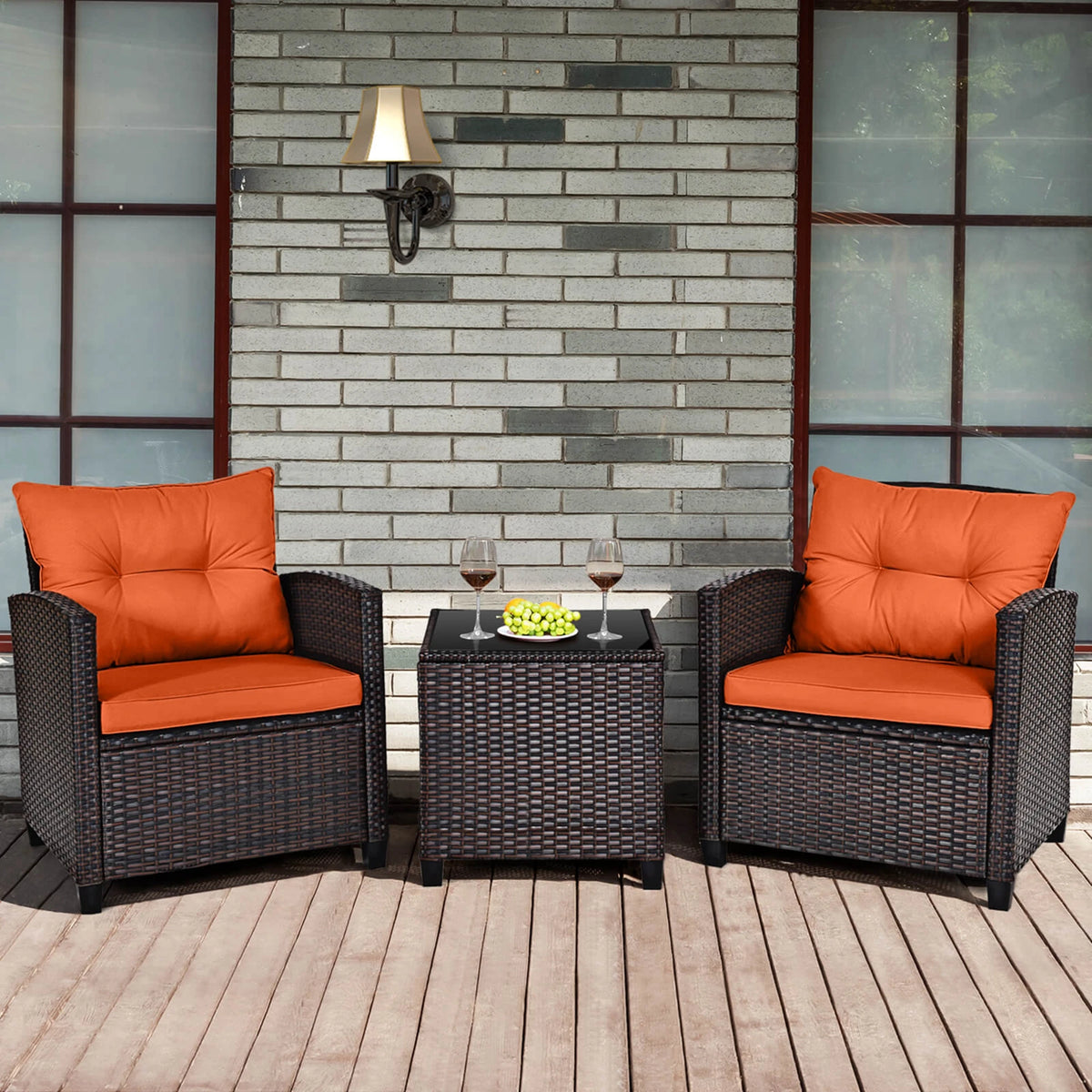 Homasis Outdoor Patio Rattan Furniture Conversation Set With Cushions