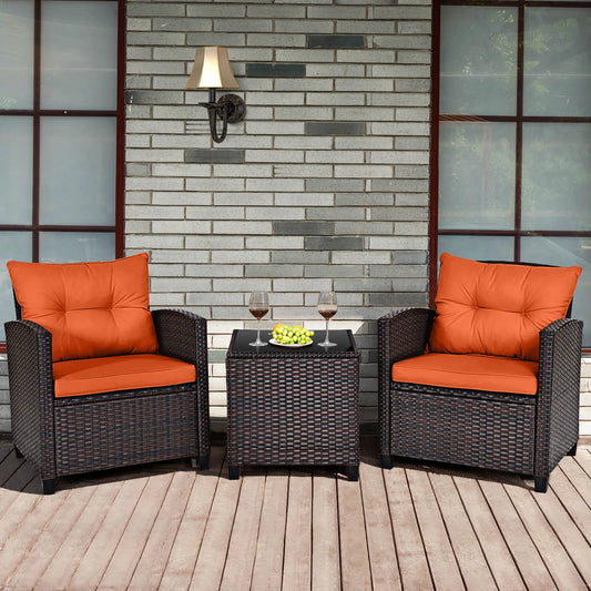 Homasis Outdoor Patio Rattan Furniture Conversation Set With Cushions