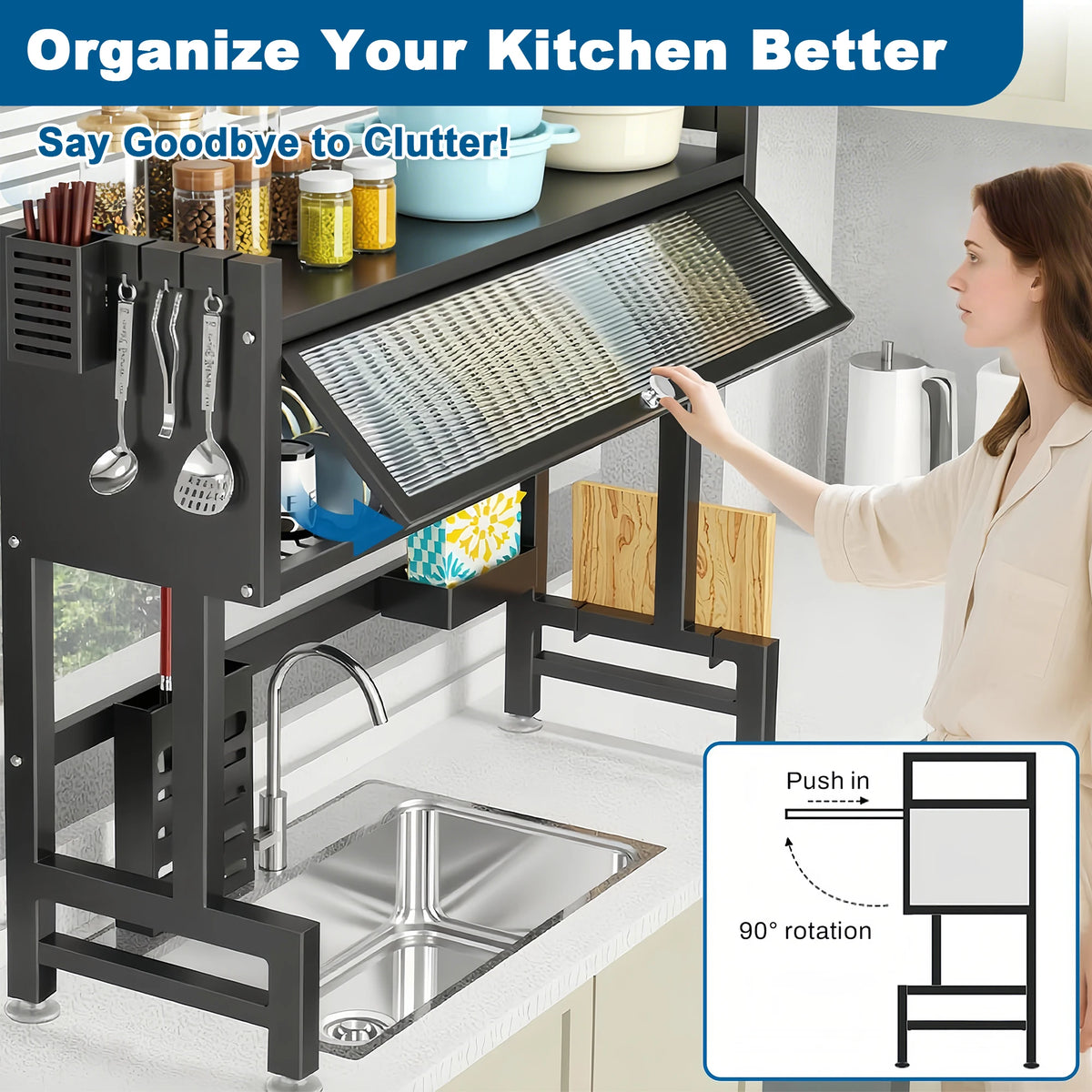 Heavy Duty Auto Draining Kitchen Sink Dish Drying Rack Organizer