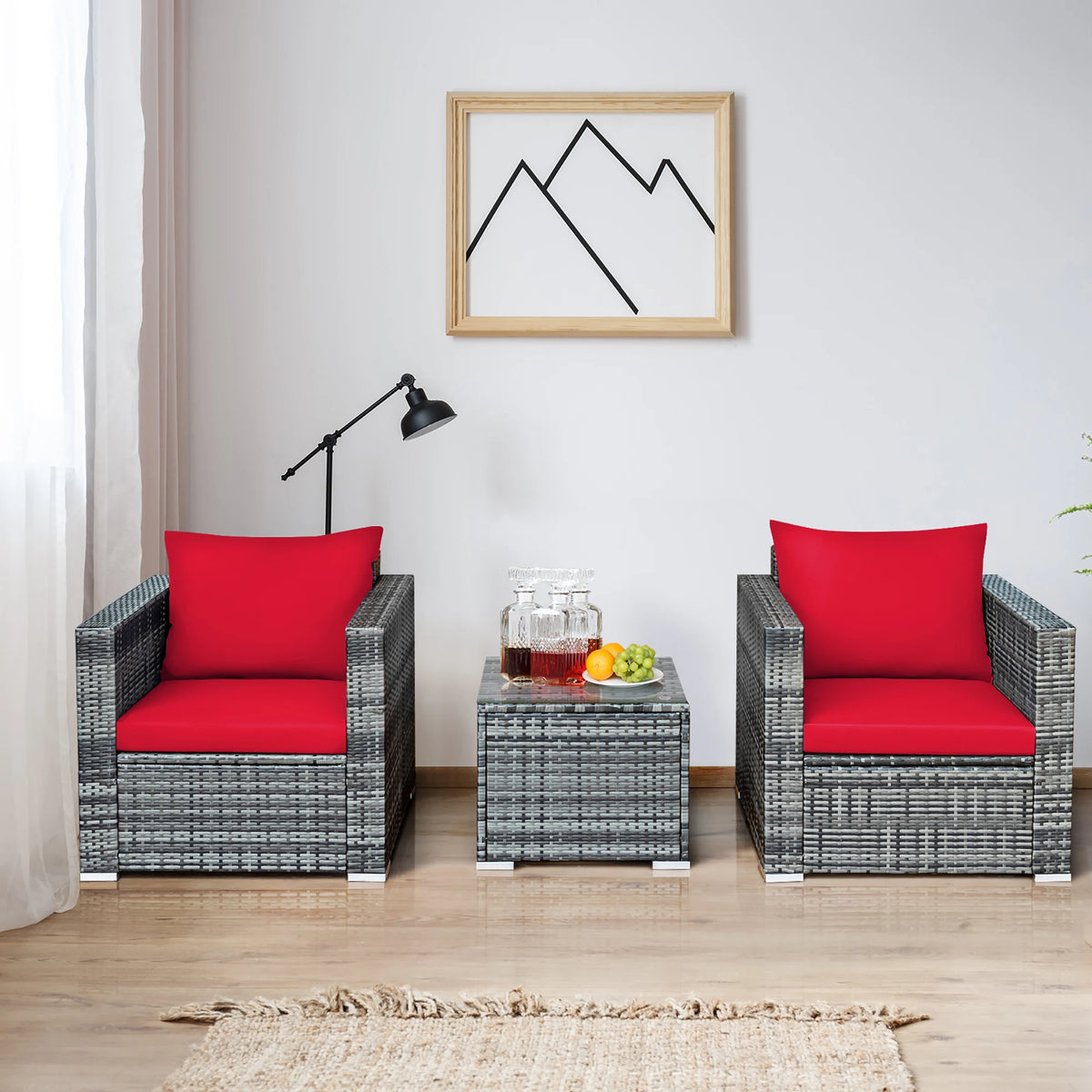 HOMASIS Outdoor Rattan Furniture Patio Bistro Set Cushioned Chairs