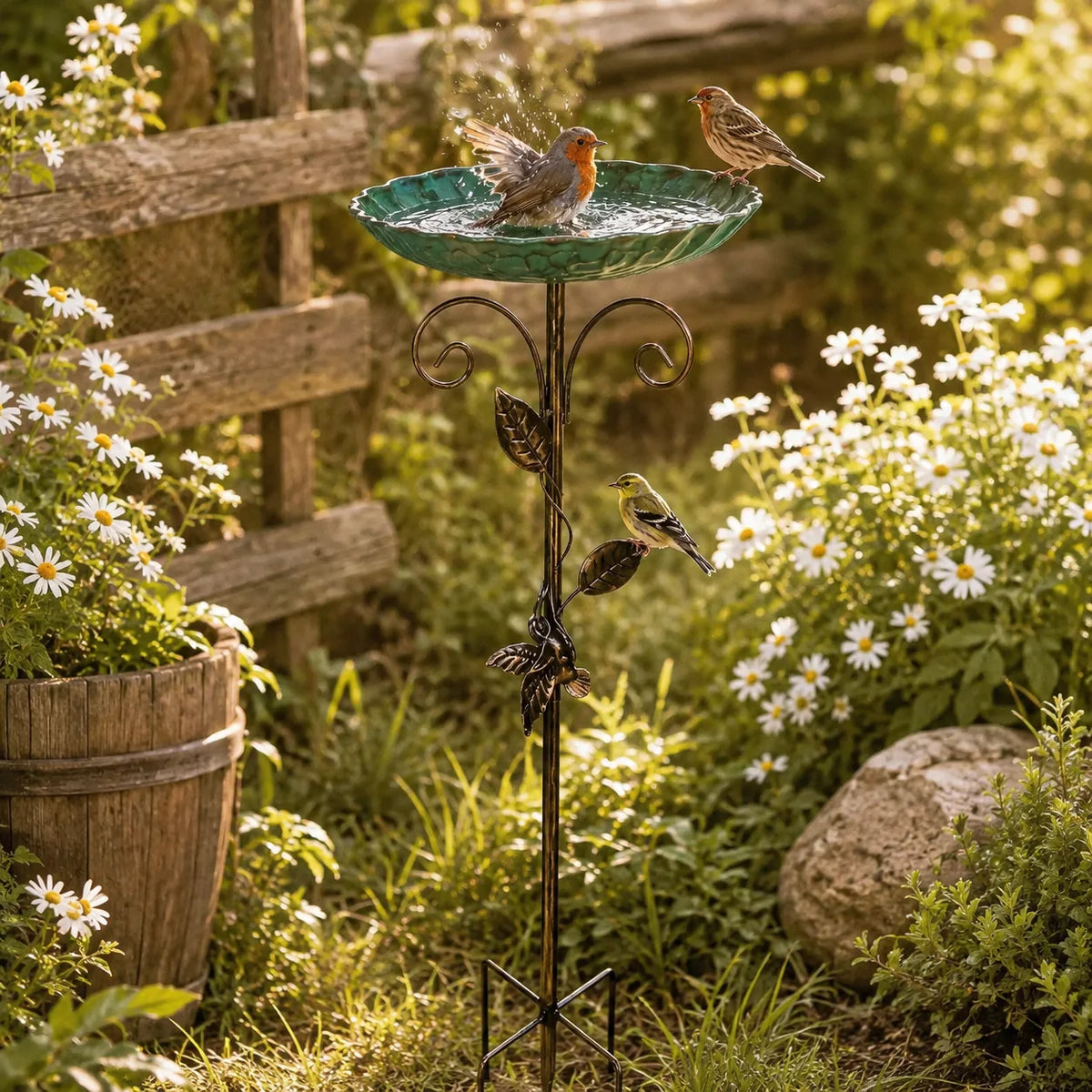 Retro Mosaic Bird Bath With Gold Leaf Garden Decor