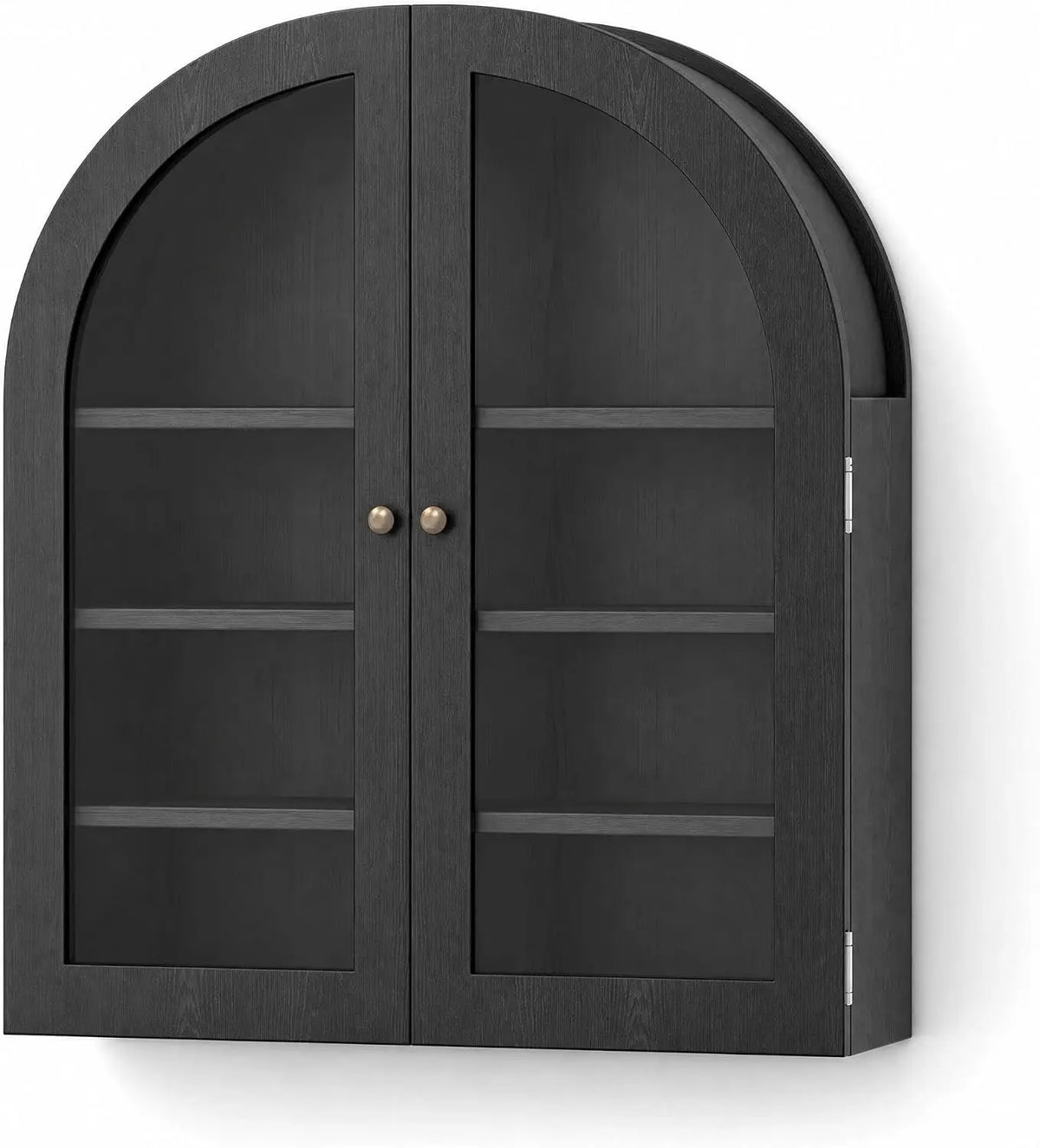 Wood Frame Arched Wall Cabinet With Adjustable Shelves For Bathroom