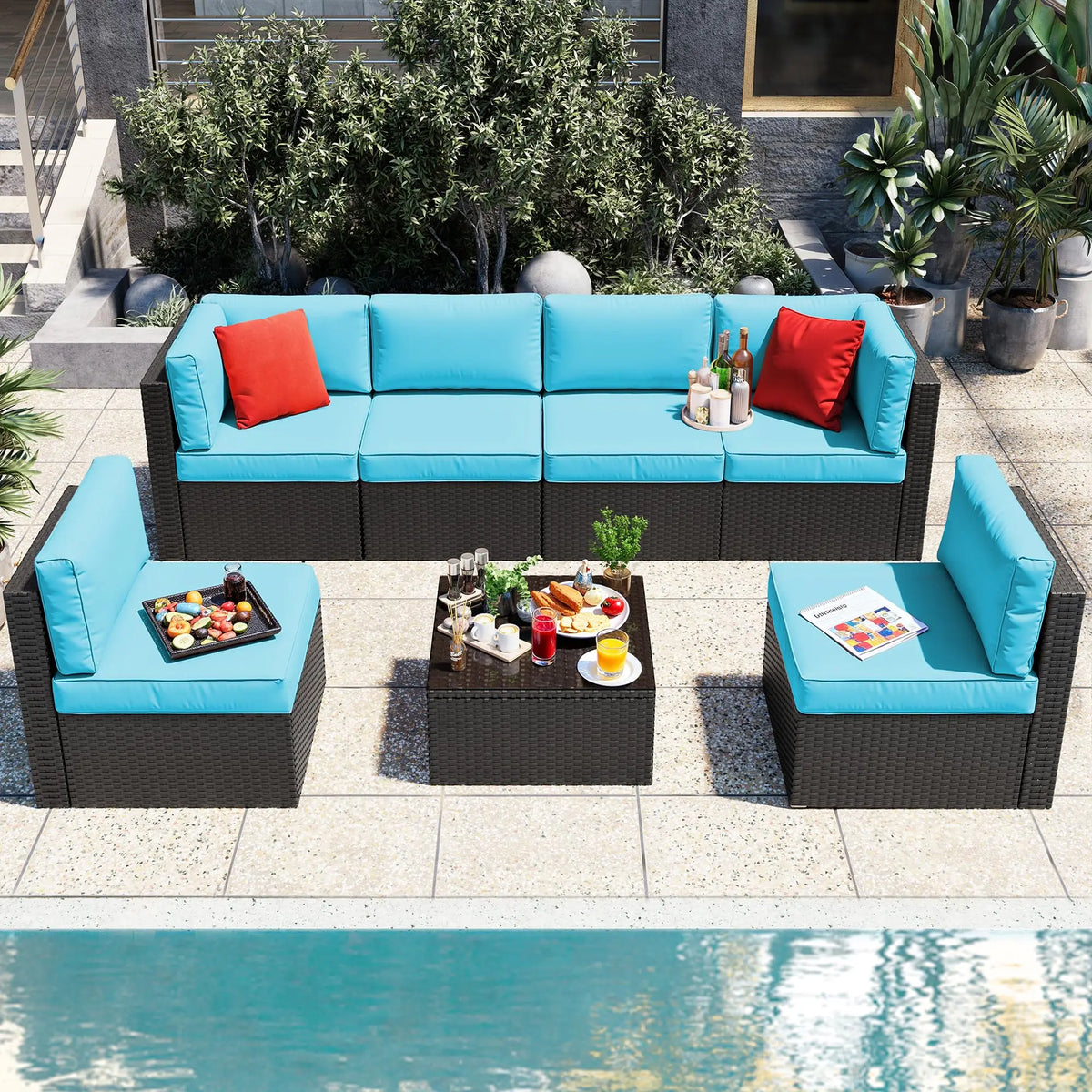 Vongrasig All Weather Rattan Patio Sectional Sofa Set Ottoman