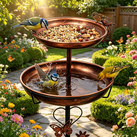 Freestanding Double Layer Bird Feeder And Birdbath Garden Stand