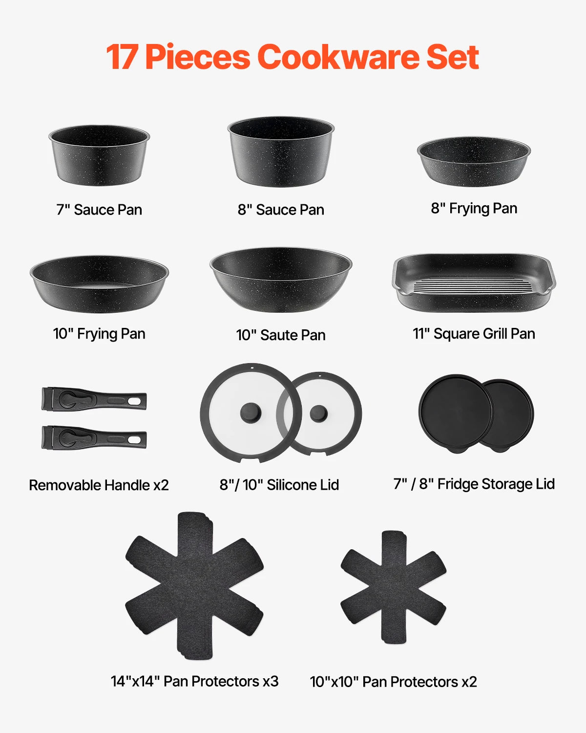SucceBuy 17 Piece Nonstick Granite Cookware Set For Induction Compatible