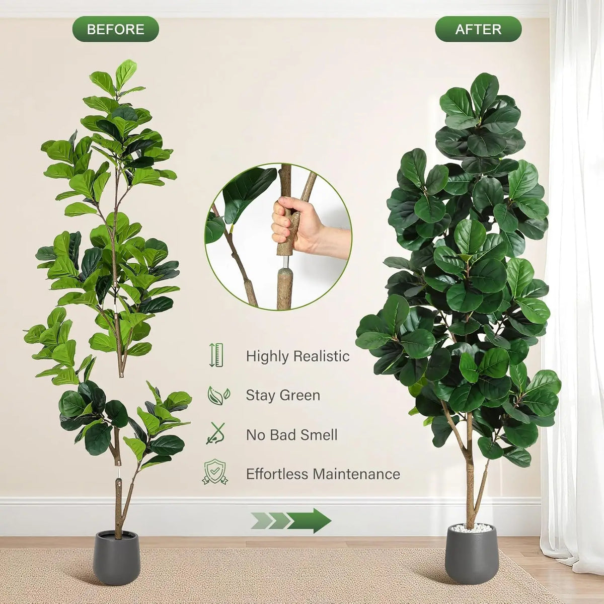 HiMISS Fiddle Leaf Fig Tree Artificial In Planter Home Decor
