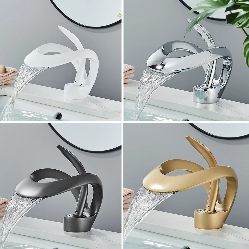 Rozin Luxury Basin Faucet Waterfall Deck Mount Hot Cold Mixer