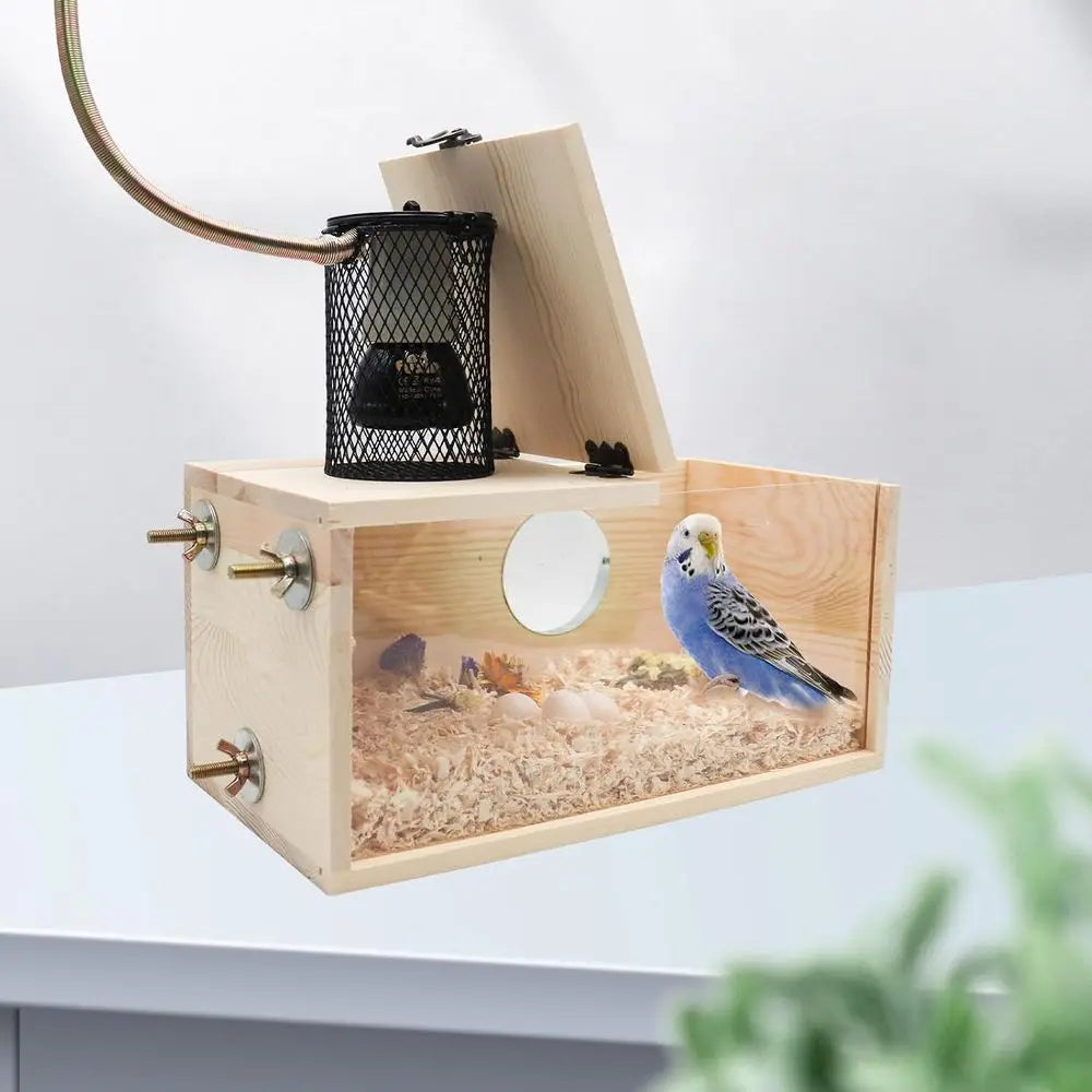 Traditional Wood Bird Nesting Box With Integrated Heat Lamp