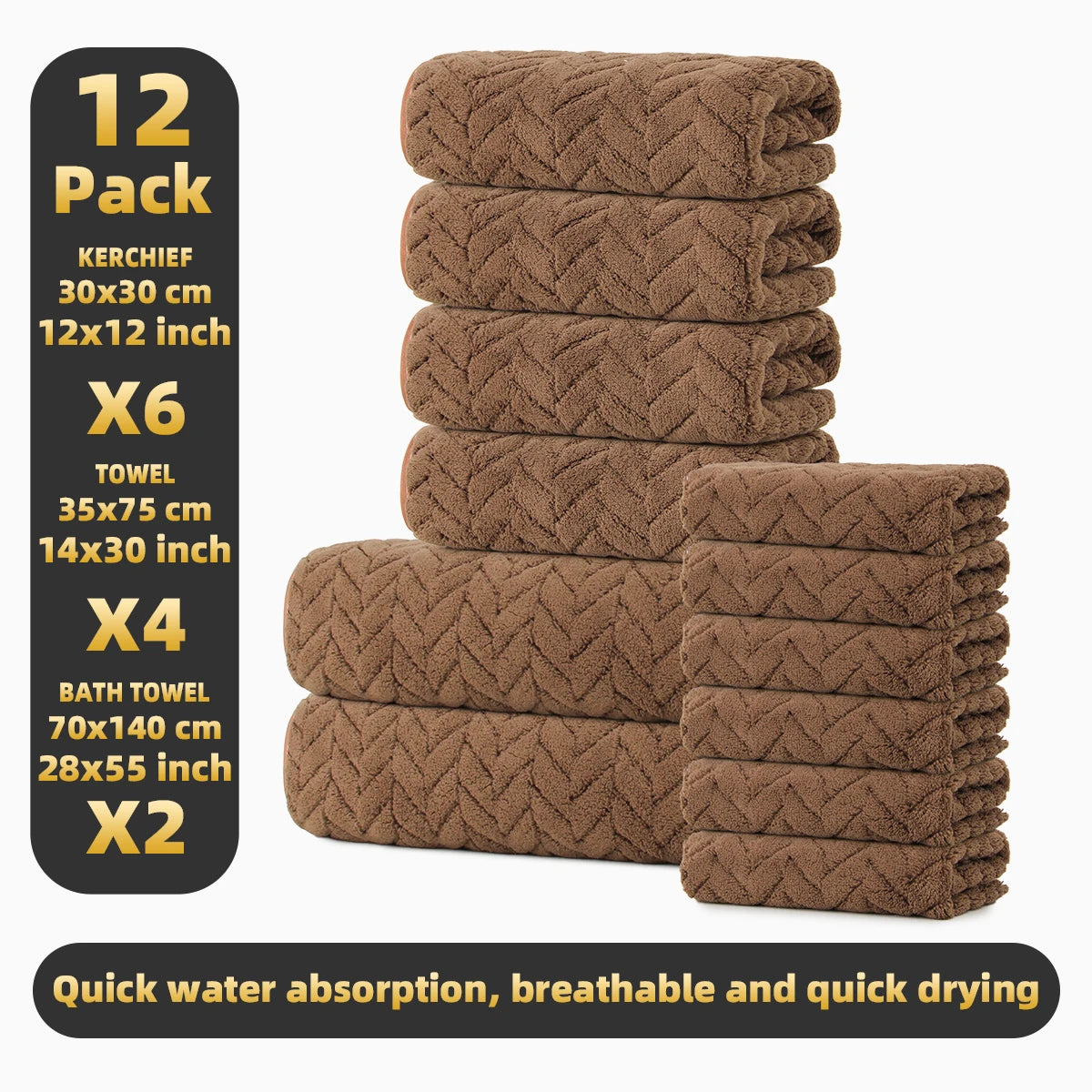 Premium 12 Piece Microfiber Bath Towel Set With High Absorbency