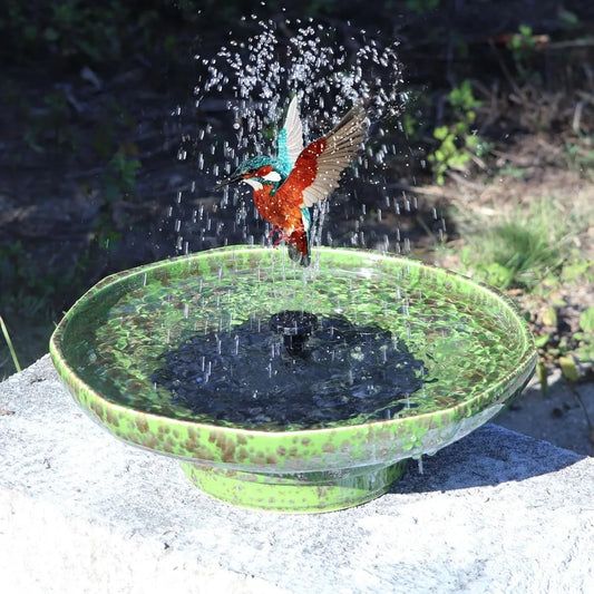 JYJJ Ceramic Solar Bird Bath Fountain Outdoor Garden Water Feature