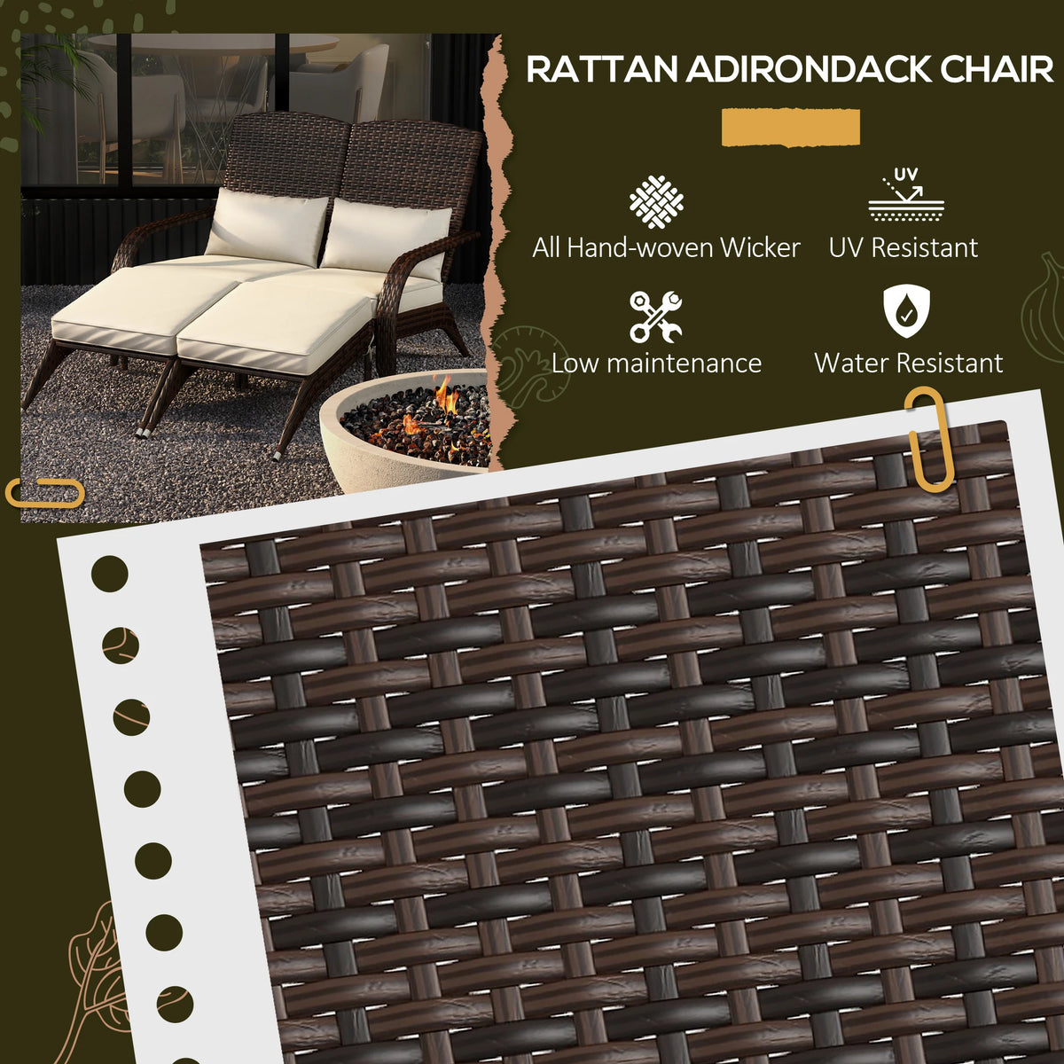 Outsunny Wicker Adirondack Outdoor Patio Chairs With Cushions