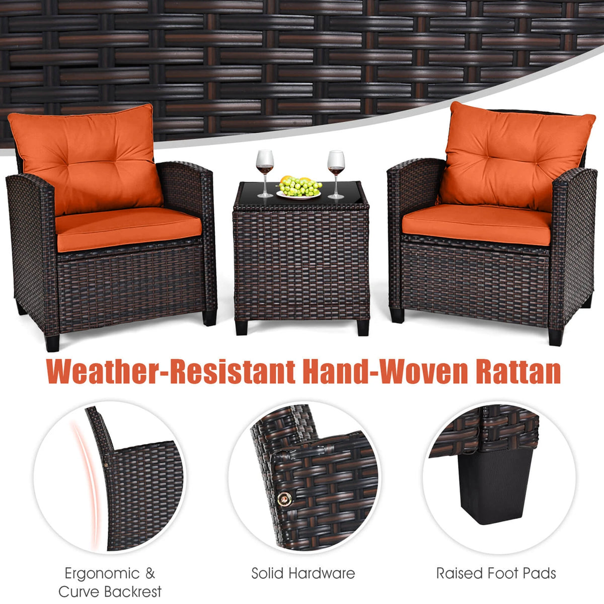 Homasis Outdoor Patio Rattan Furniture Conversation Set With Cushions