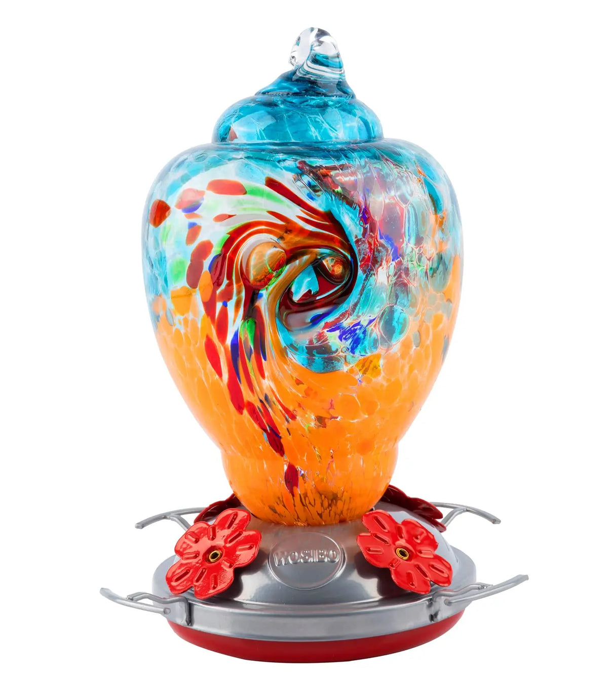 Hand Blown Glass Hummingbird Feeder With Ant Moat And Cleaning Brush