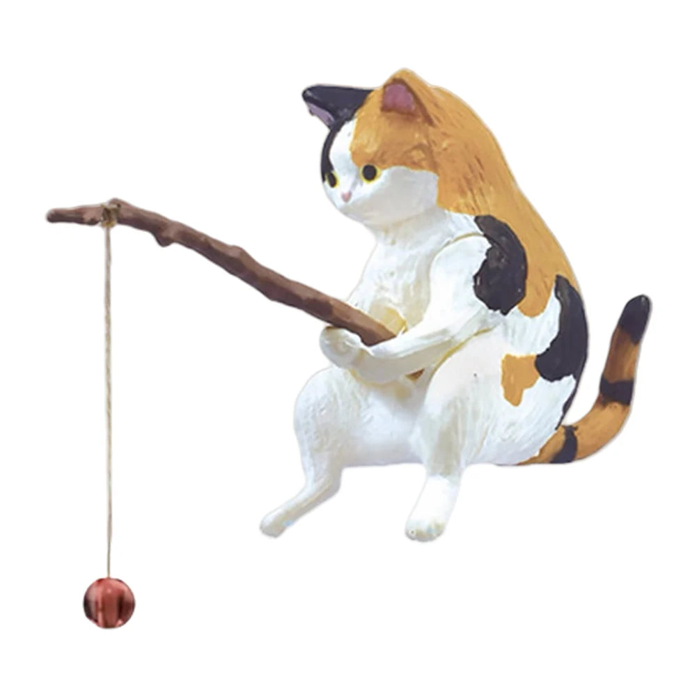 Sikiwind Cute Fishing Cat Figurine Sitting Cat Ornament Aquarium