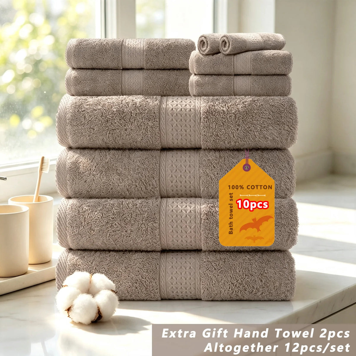 Premium Cotton Bath Towel Set Bathroom High Absorption Fast Drying