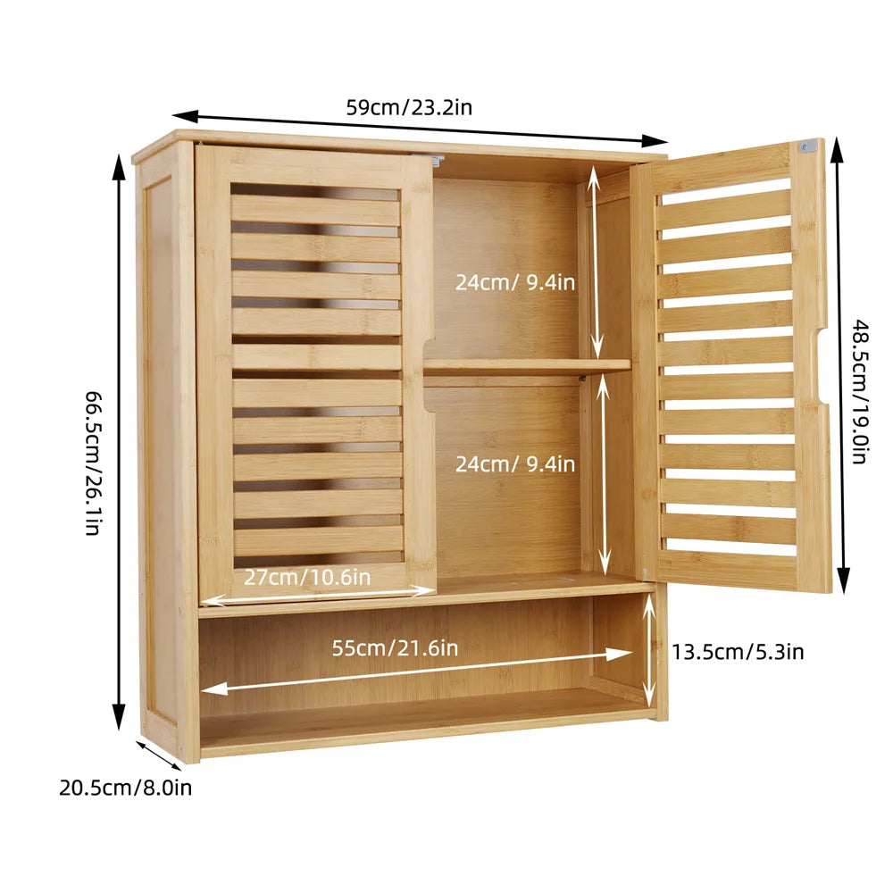 Natural Bamboo Wall Mounted Cabinet for Bathroom and Kitchen Storage