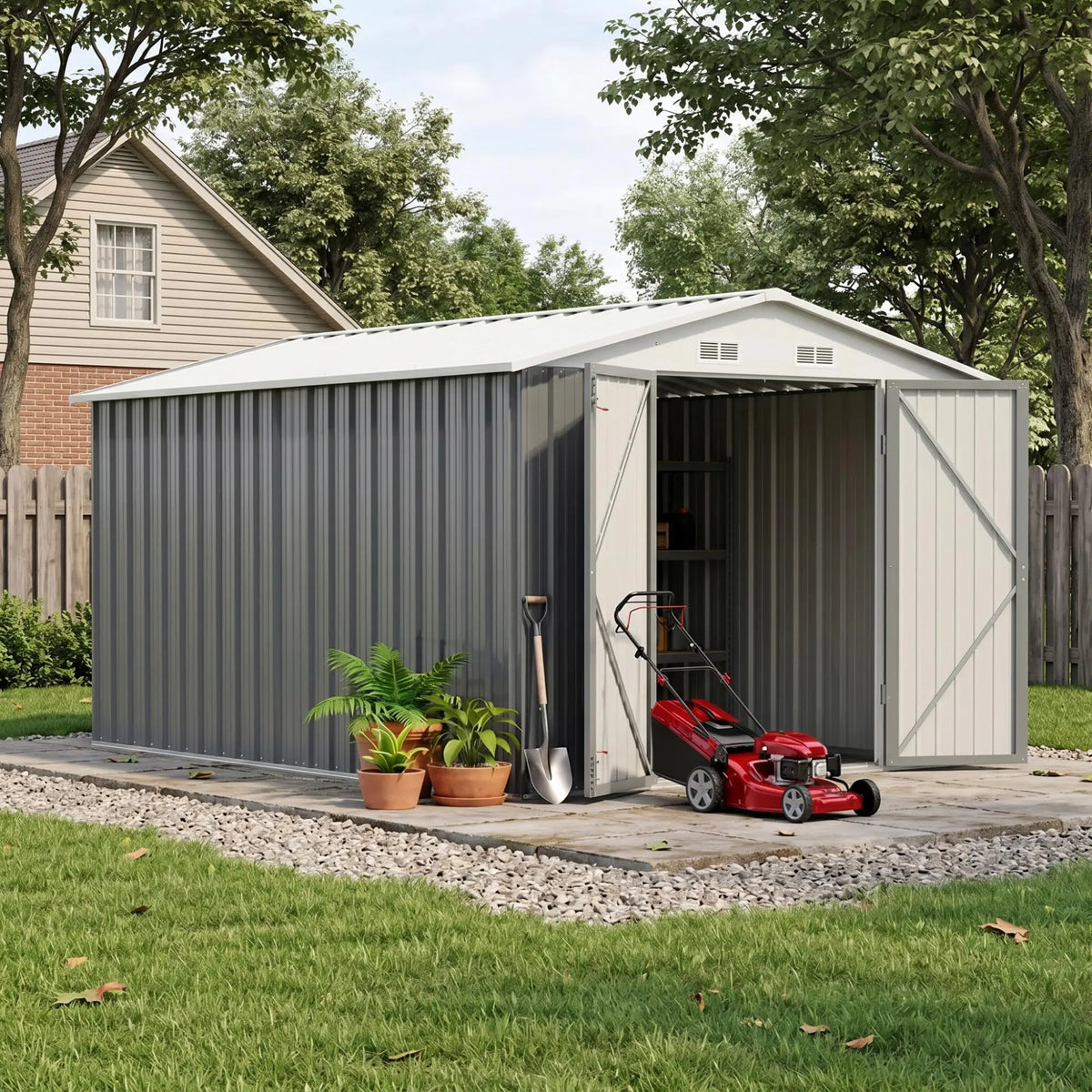 Devoko Metal Outdoor Storage Shed With Lockable Sloping Roof