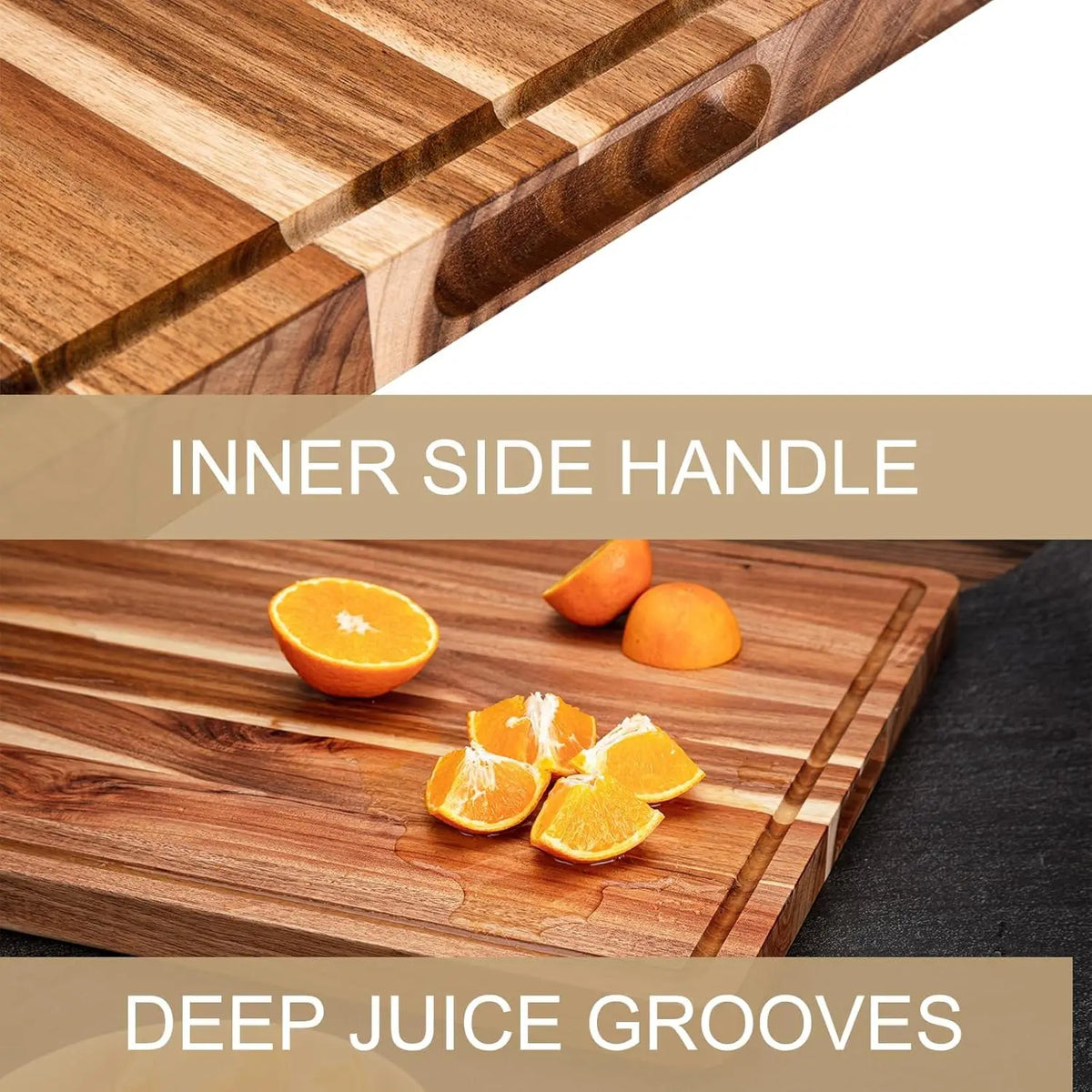 TWISTER.CK Wood Cutting Board With Juice Groove And Handle Reversible