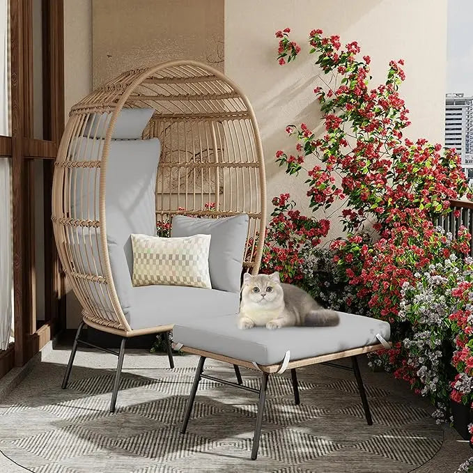 HiMiss Wicker Egg Chair With Ottoman For Outdoor Patio