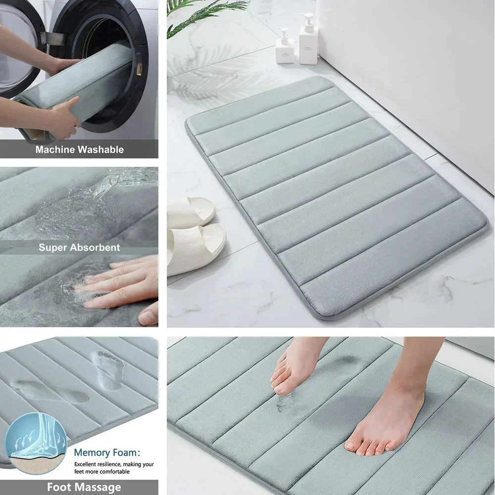 Memory Foam Bath Mat Non Slip Ultra Absorbent Cotton Rug Machine Washable