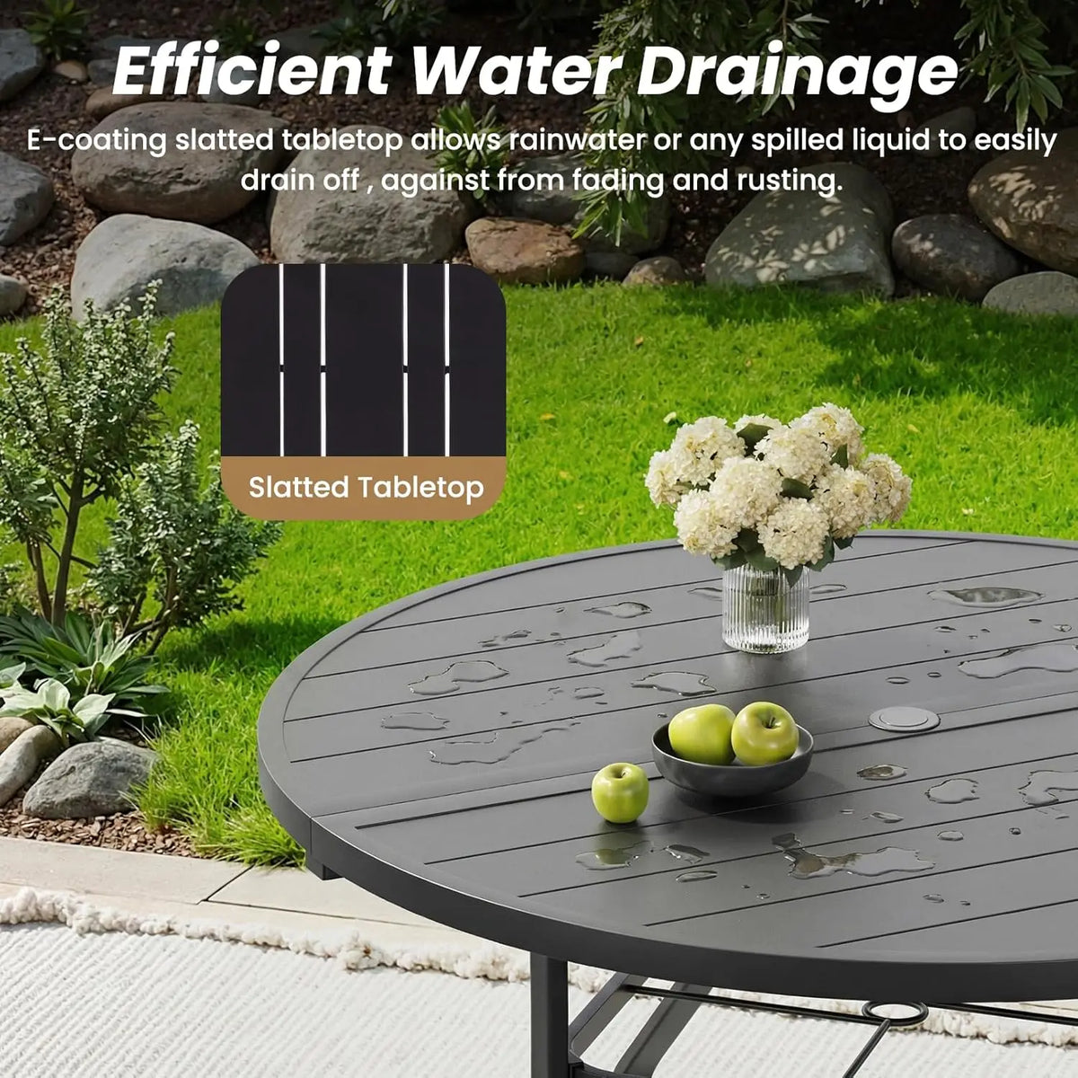 FARINI Outdoor Iron Round Patio Dining Table With Umbrella Hole