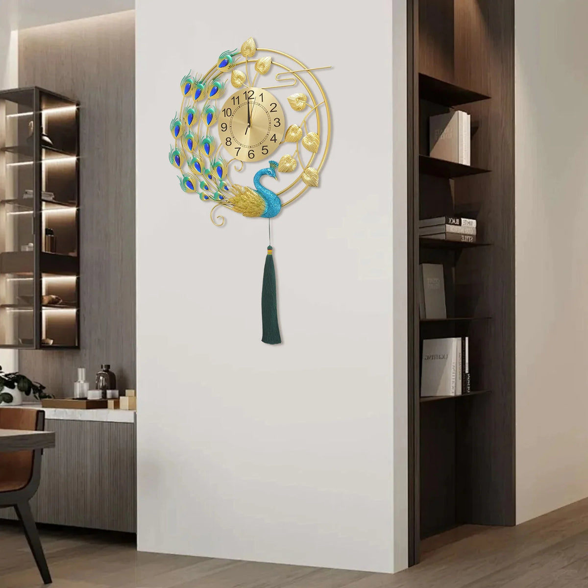 Elegant Peacock Wall Clock Silent Quartz Vintage Decor
