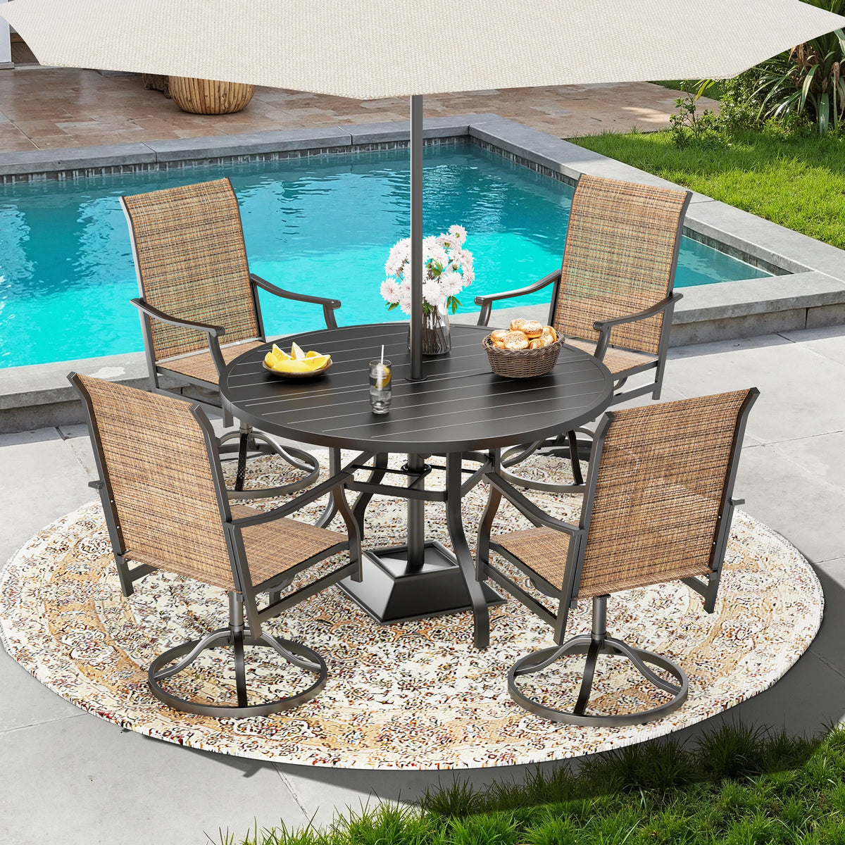 FARINI Outdoor Iron Round Patio Dining Table With Umbrella Hole
