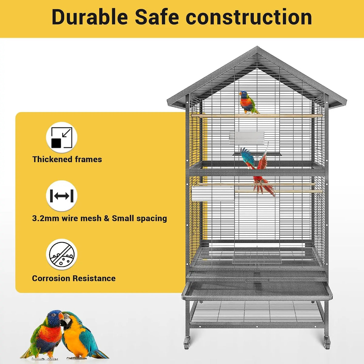 Wrought Iron Bird Cage With Rolling Stand And Perches