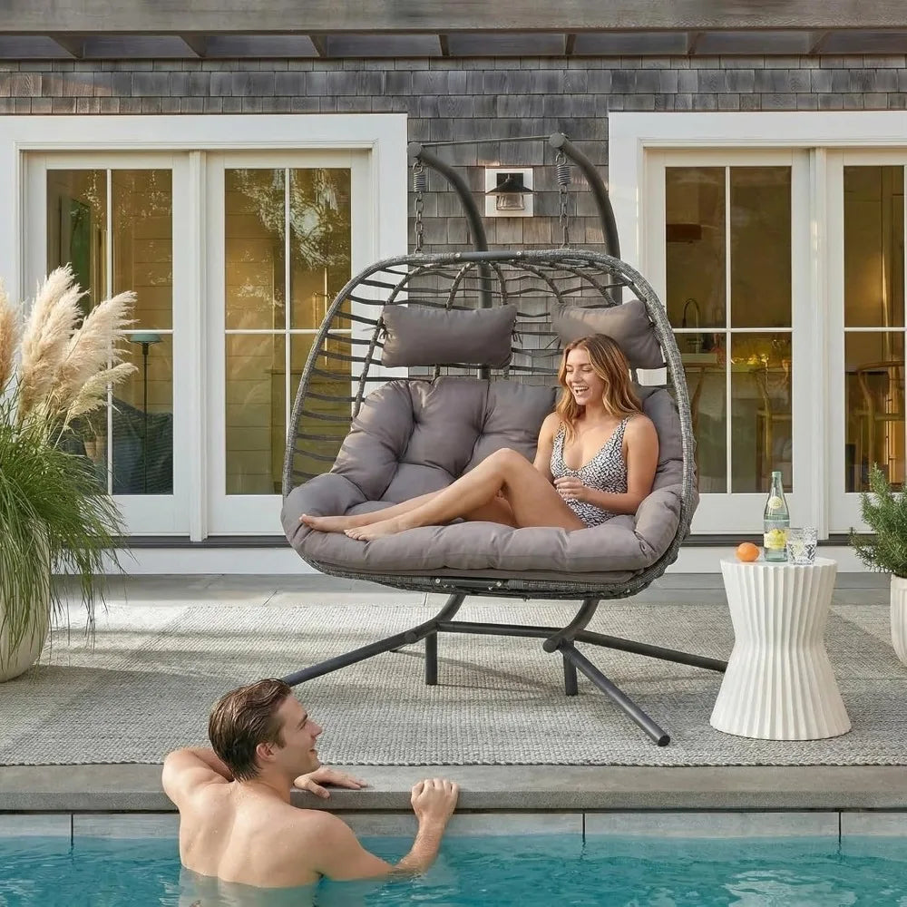 XIAOLANG Outdoor Double Egg Swing Chair With Stand Rattan Wicker