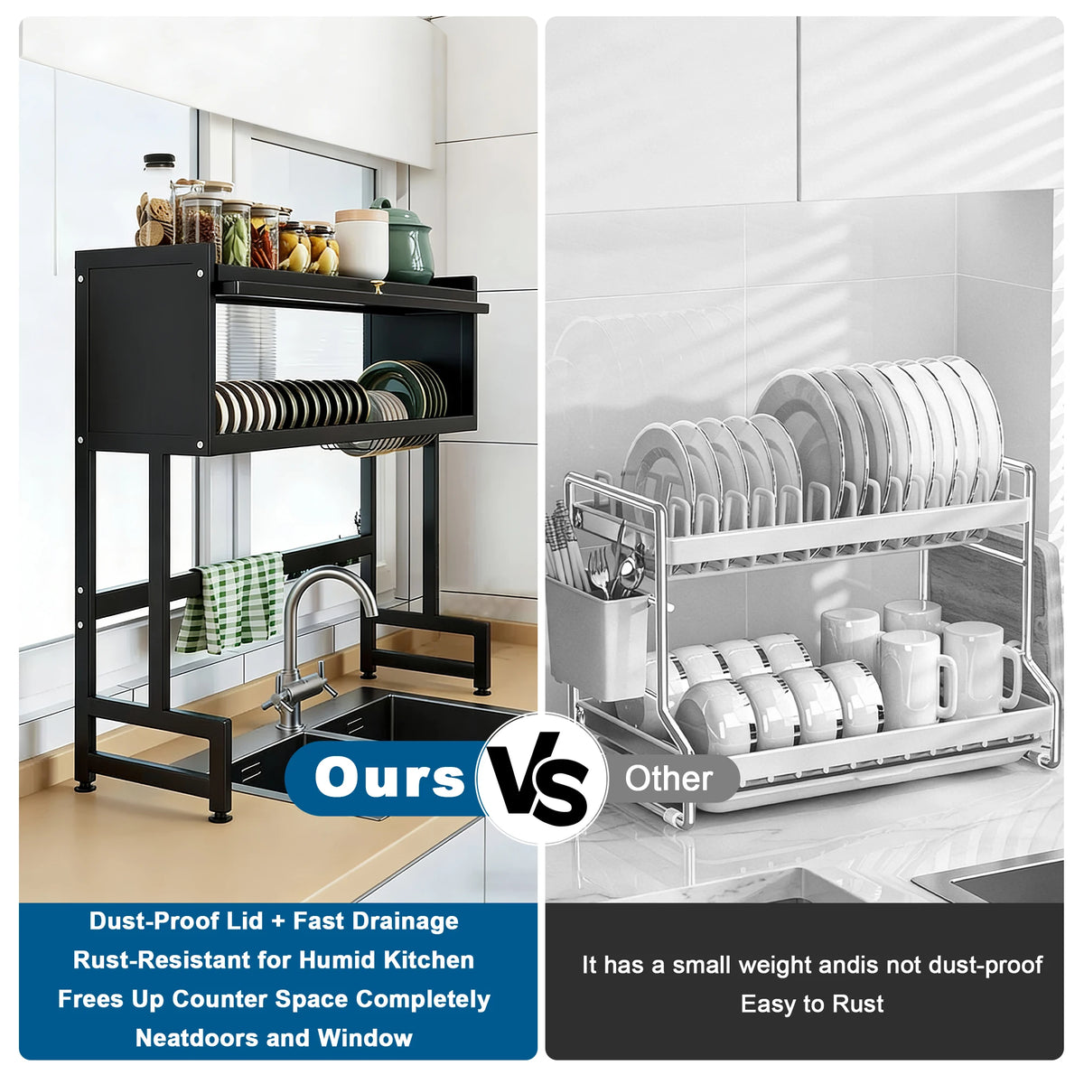 Heavy Duty Auto Draining Kitchen Sink Dish Drying Rack Organizer