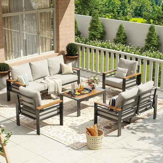 Aluminum Outdoor Patio Sectional Set With Cushions And Coffee Table
