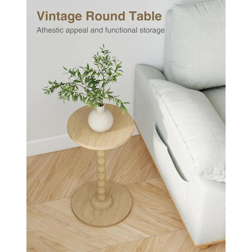 NBVCX Round Wood Leg Pedestal Side Table For Living Room